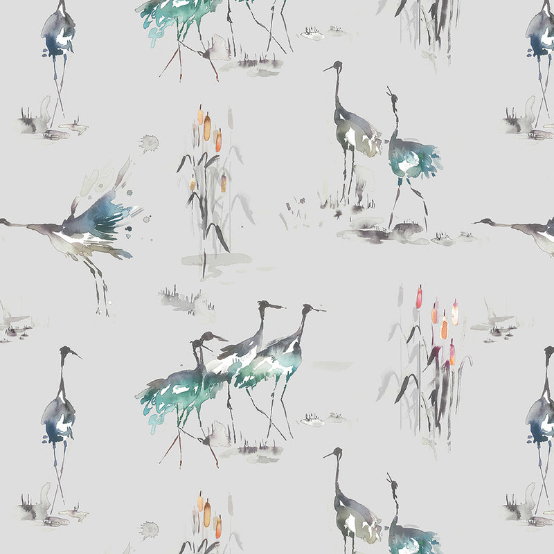 Cranes Wallpaper Sample Cobalt