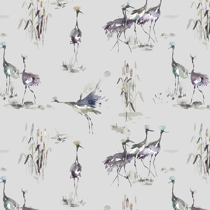 Cranes Wallpaper Sample Ironstone