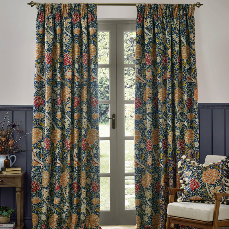 Floral Blue Curtains - Cray Floral Chenille Pencil Pleat Curtains Indigo/Berry Morris & Co