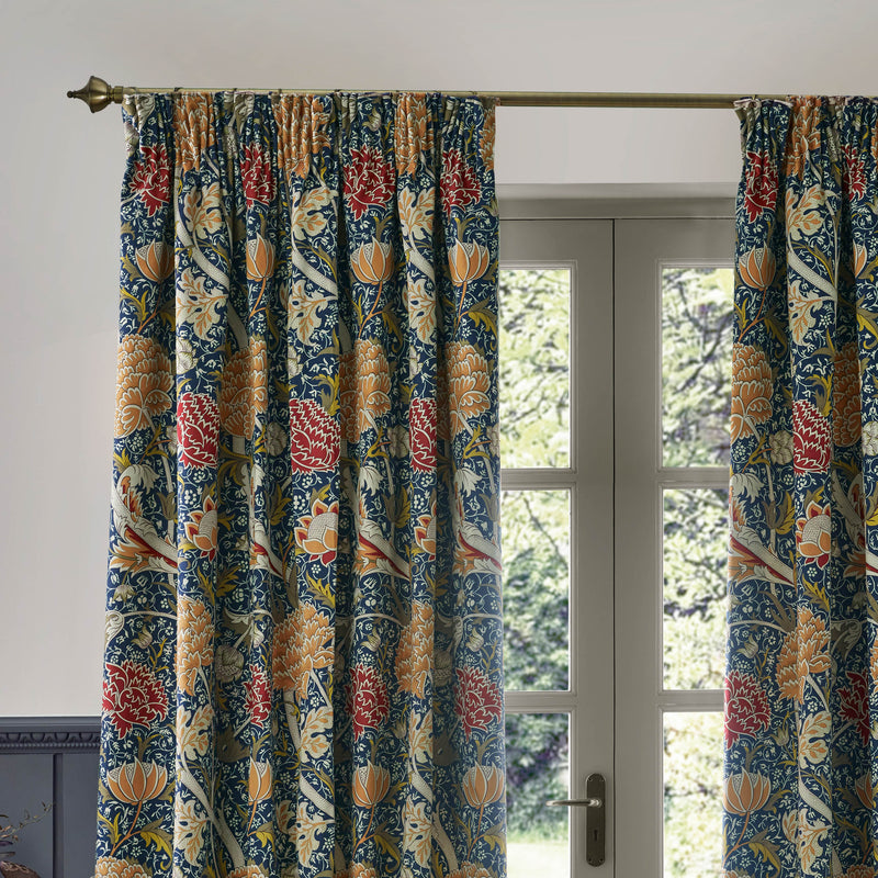 Floral Blue Curtains - Cray Floral Chenille Pencil Pleat Curtains Indigo/Berry Morris & Co