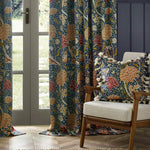 Floral Blue Curtains - Cray Floral Chenille Pencil Pleat Curtains Indigo/Berry Morris & Co