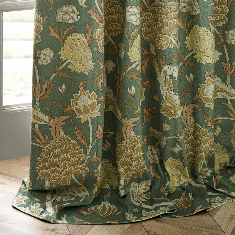 Floral Green Curtains - Cray Floral Chenille Pencil Pleat Curtains Sage/Sunflower Morris & Co