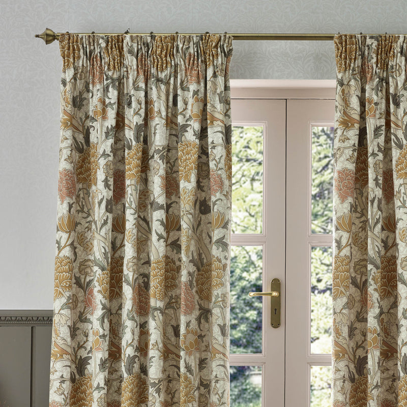 Floral Beige Curtains - Cray Floral Chenille Pencil Pleat Curtains Stone/Clay Morris & Co