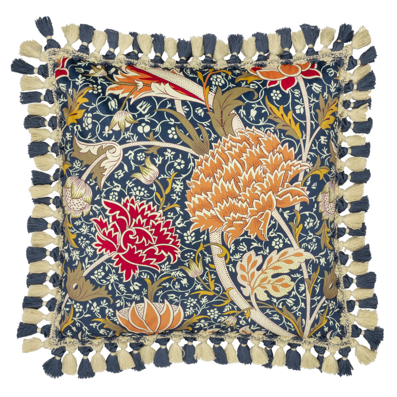 Floral Red Cushions - Cray Tasselled Velvet Feather Rich Filled Cushion Indigo/Berry Morris & Co