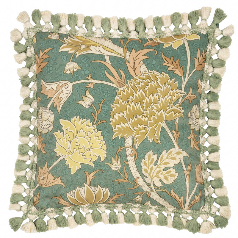 Floral Yellow Cushions - Cray Tasselled Velvet Cushion Cover Sage/Sunflower Morris & Co