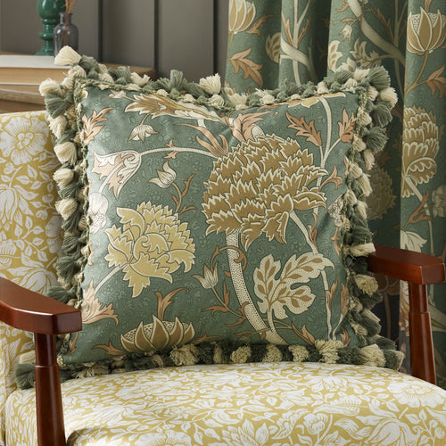 Floral Yellow Cushions - Cray Tasselled Velvet Cushion Cover Sage/Sunflower Morris & Co