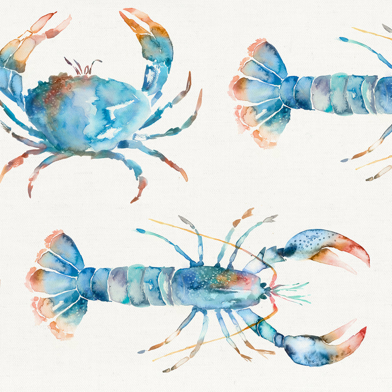 Crustaceans Printed Fabric Sample Swatch Cobalt