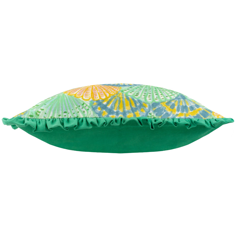 Abstract Green Cushions - Clam Shells Frilled Cushion Cover Green furn.