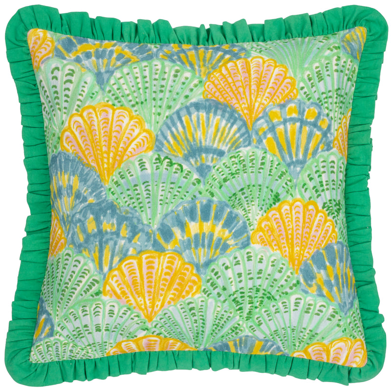 Abstract Green Cushions - Clam Shells Frilled Cushion Cover Green furn.