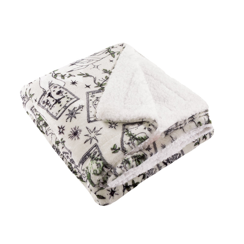  Green Throws  - Celestial Stories Printed Sherpa Fleece Throw Green Furn