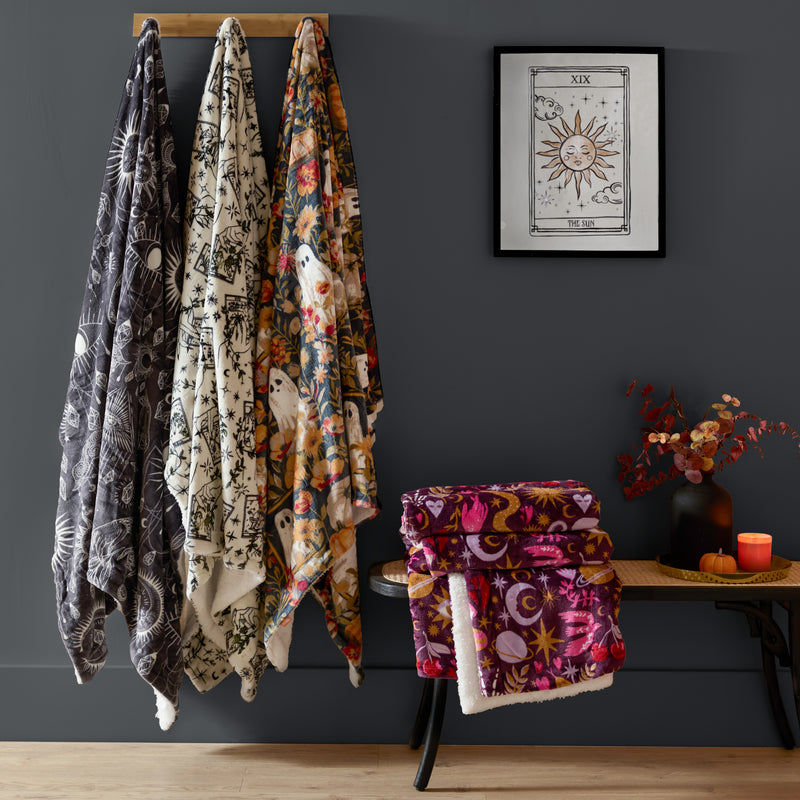 Green Throws  - Celestial Stories Printed Sherpa Fleece Throw Green Furn