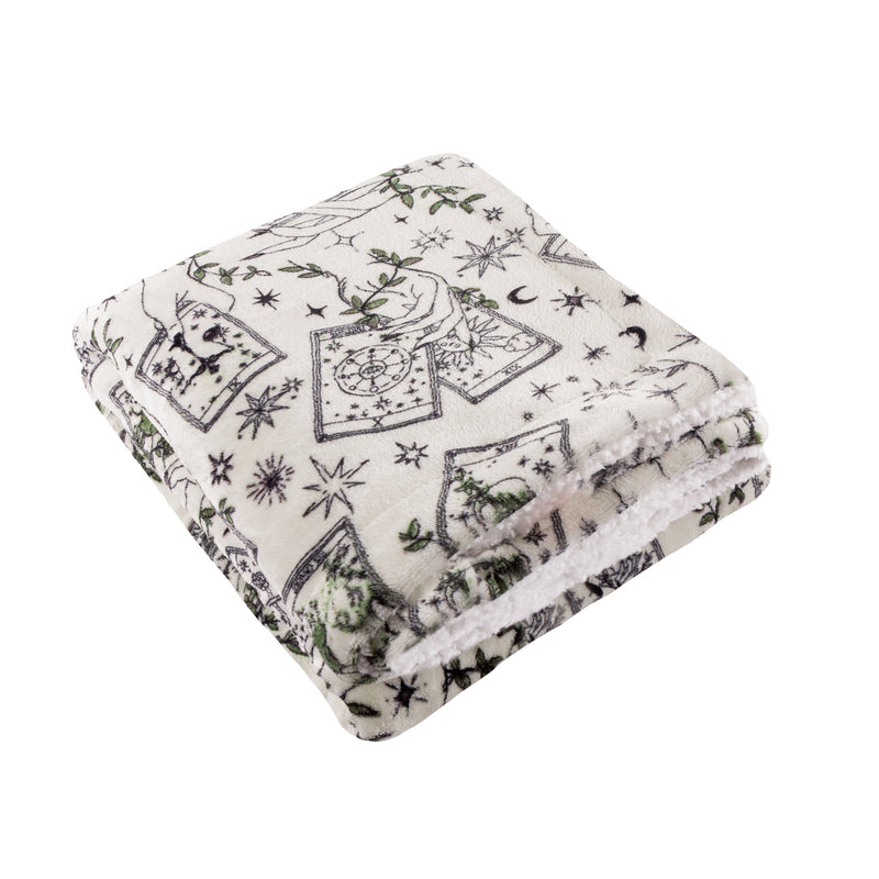  Green Throws  - Celestial Stories Printed Sherpa Fleece Throw Green Furn