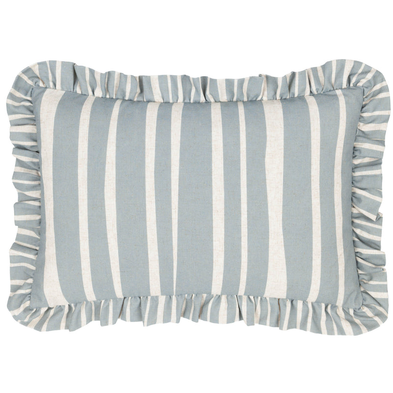 Striped Cream Cushions - Carmon Stripe Ruffle Cushion Cover Linen/Blue furn.