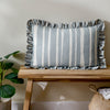 Striped Cream Cushions - Carmon Stripe Ruffle Cushion Cover Linen/Blue furn.