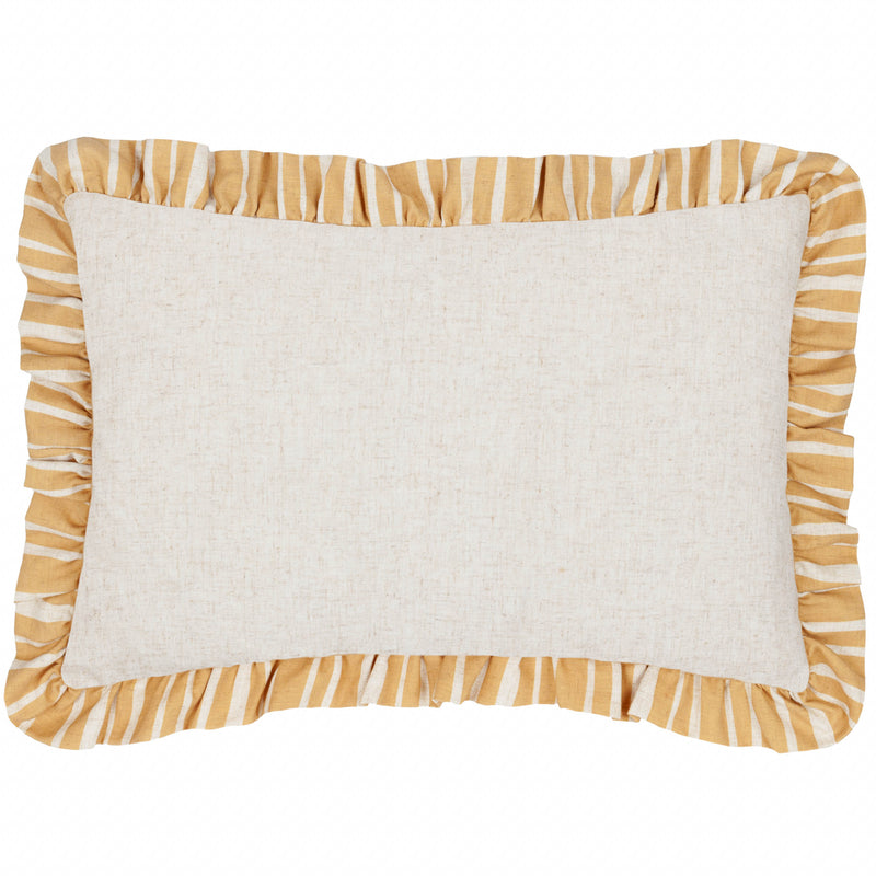 Striped Cream Cushions - Carmon Stripe Ruffle Cushion Cover Linen/Ochre furn.