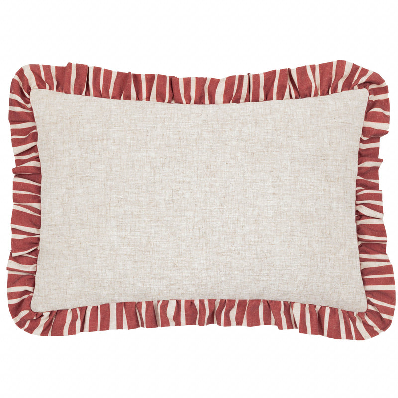 Striped Cream Cushions - Carmon Stripe Ruffle Cushion Cover Linen/Red furn.