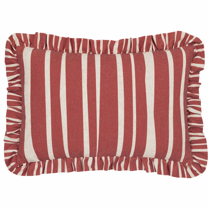 Striped Cream Cushions - Carmon Stripe Ruffle Cushion Cover Linen/Red furn.