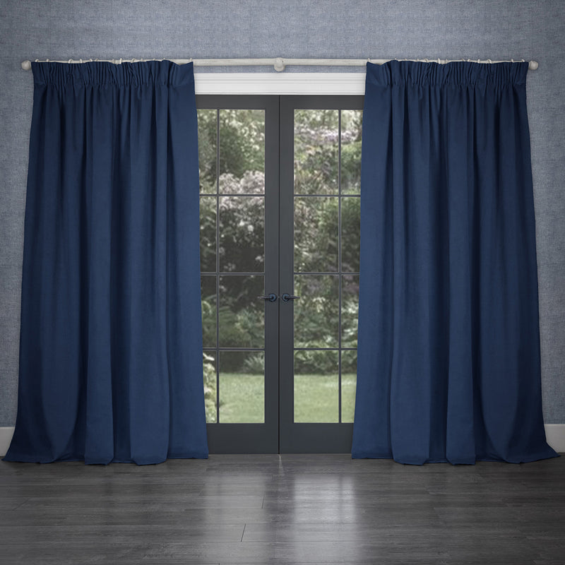 Voyage Maison Cube Velvet Pencil Pleat Curtains in Bluebell