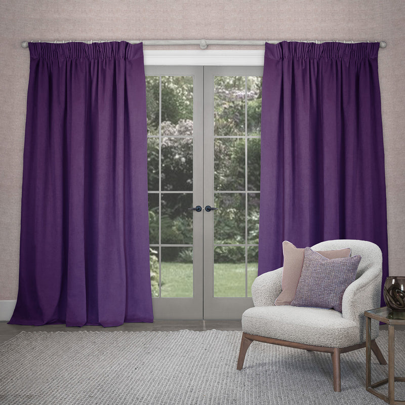 Voyage Maison Cube Velvet Pencil Pleat Curtains in Plum