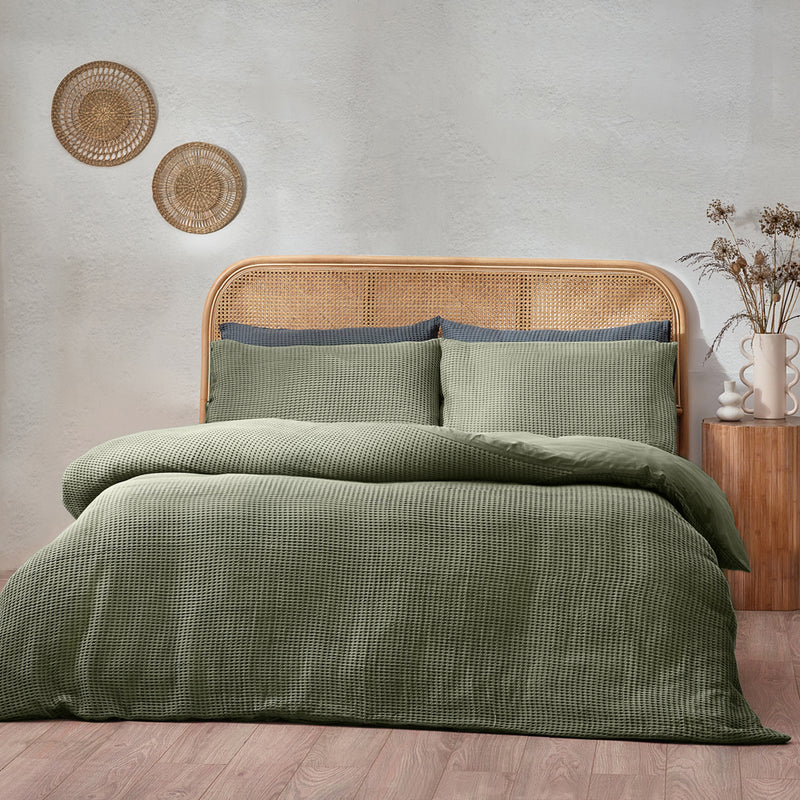 Yard Chunky Waffle Duvet Cover Set in Eucalyptus