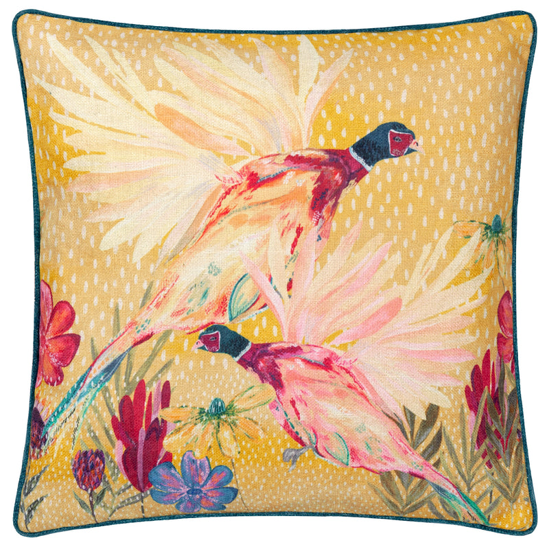 Animal Blue Cushions - Country Wilds Pheasant Bloom Printed Cushion Cover Gold Wylder Nature