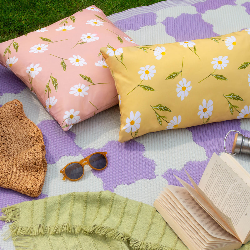 Floral Yellow Cushions - Daisies Floral Reversible Outdoor Cushion Cover Yellow Wylder