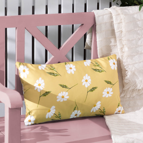 Floral Yellow Cushions - Daisies Floral Reversible Outdoor Cushion Cover Yellow Wylder