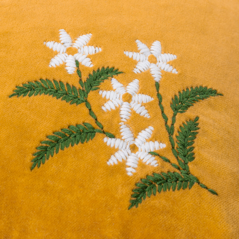 Floral Gold Cushions - Daisy Frill Embroidered Velvet Cushion Cover Gold furn.