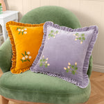 Floral Gold Cushions - Daisy Frill Embroidered Velvet Cushion Cover Gold furn.