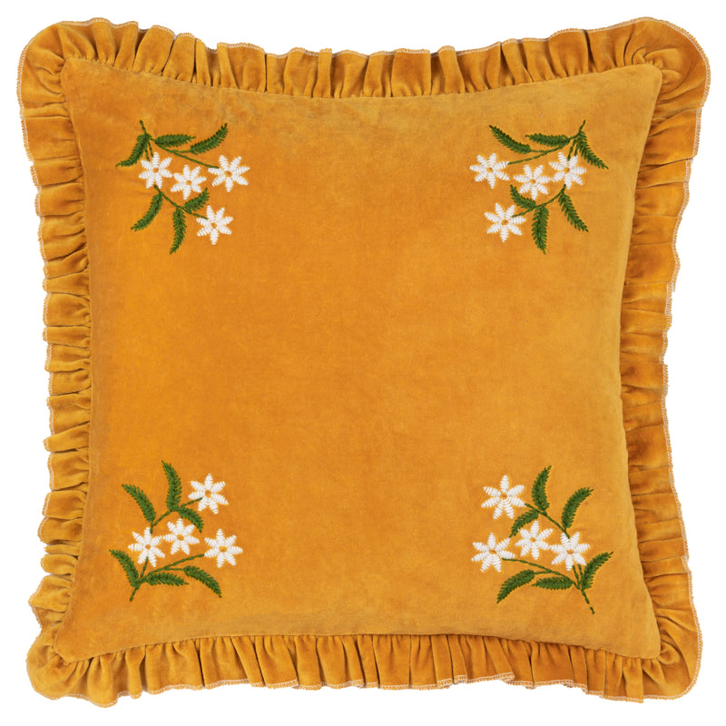 Floral Gold Cushions - Daisy Frill Embroidered Velvet Cushion Cover Gold furn.