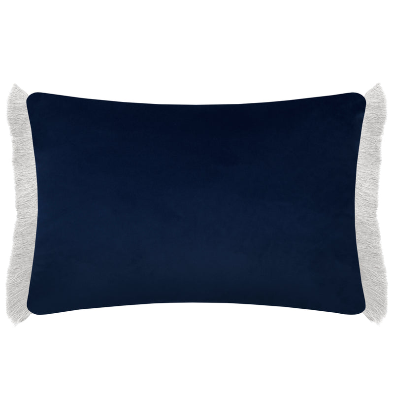 Damask Blue Cushions - Daphne Printed Ruche Fringe Feather Filled Cushion Blue Voyage Maison