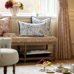 Damask Blue Cushions - Daphne Printed Ruche Fringe Feather Filled Cushion Blue Voyage Maison