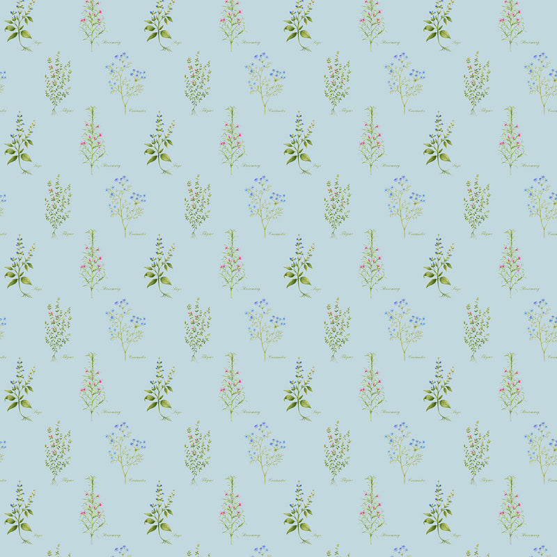 Voyage Maison Darcy Printed Cotton Fabric in Duck Egg