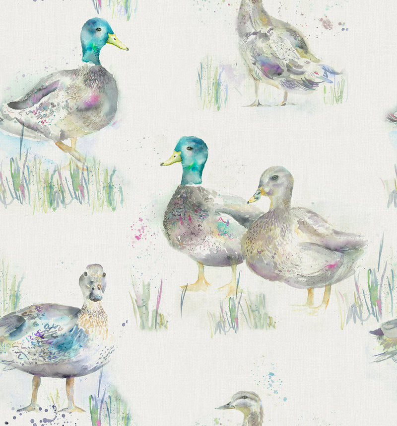 Darling Ducks Printed Fabric Sample Swatch Linen