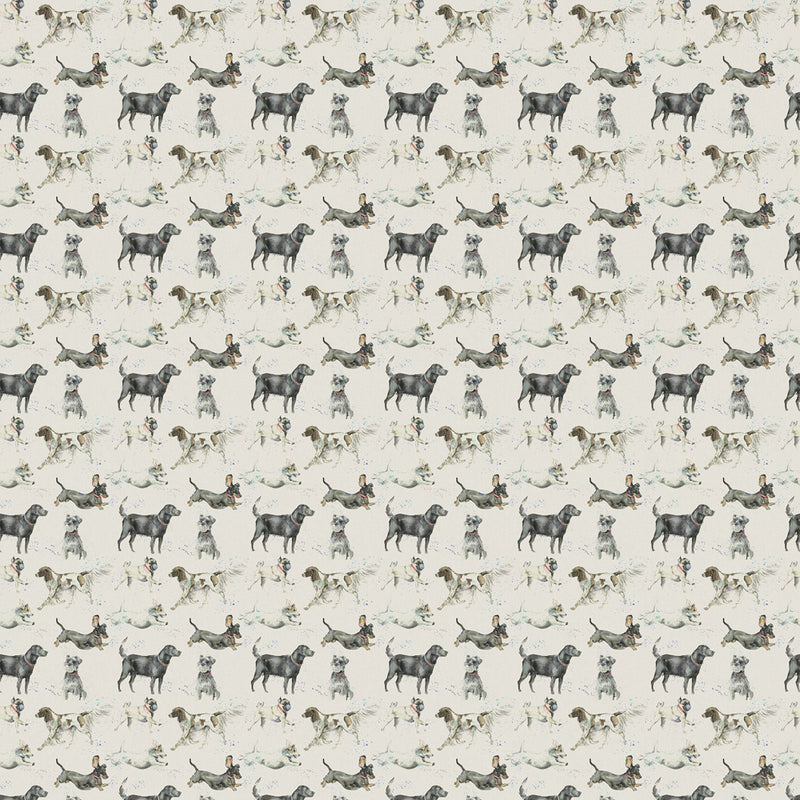 Voyage Maison Dashing Dogs Printed Oil Cloth Fabric (By The Metre) in Natural Linen