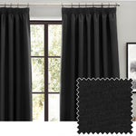 Plain Black Curtains - Dawn Textured Blackout Pencil Pleat Curtains Black furn.