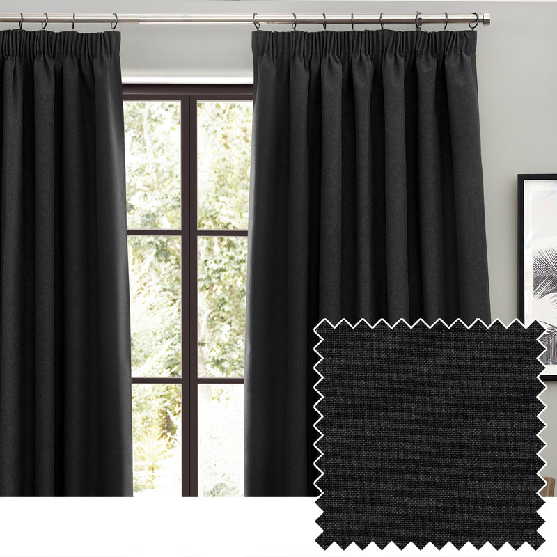 Plain Black Curtains - Dawn Blackout Pencil Pleat Curtains Black furn.