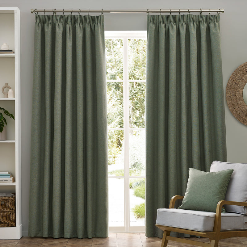 Dawn Blackout Pencil Pleat Curtains Eucalyptus