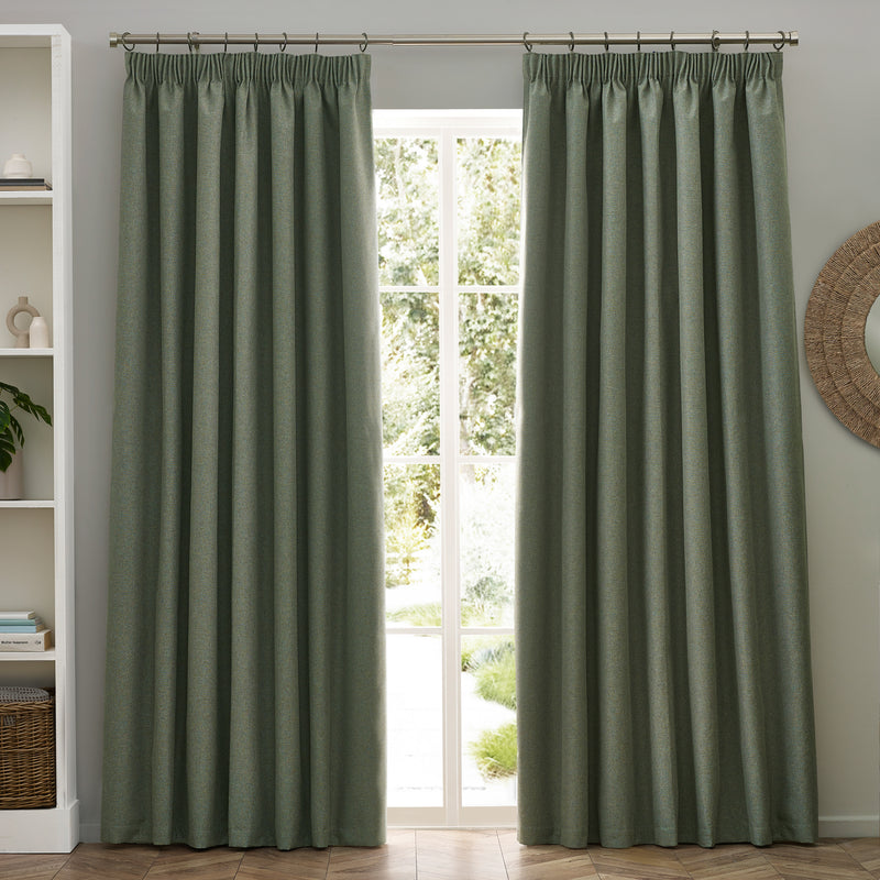 Dawn Blackout Pencil Pleat Curtains Eucalyptus