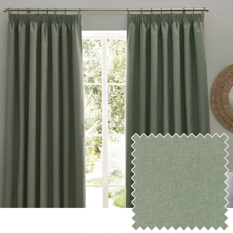 Dawn Blackout Pencil Pleat Curtains Eucalyptus