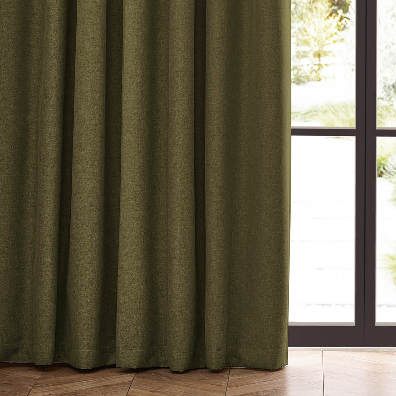 Plain Green Curtains - Dawn Blackout Pencil Pleat Curtains Olive furn.