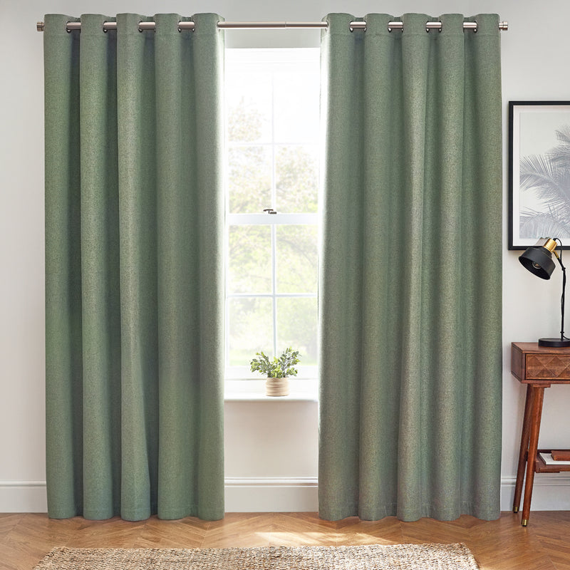 furn. Dawn 100% Blackout Thermal Eyelet Curtains in Eucalyptus