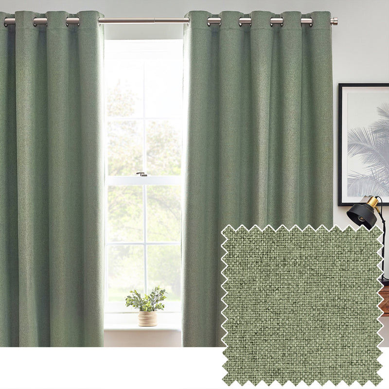 furn. Dawn 100% Blackout Thermal Eyelet Curtains in Eucalyptus