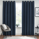 Plain Blue Curtains - Dawn Textured Blackout Eyelet Curtains Midnight furn.