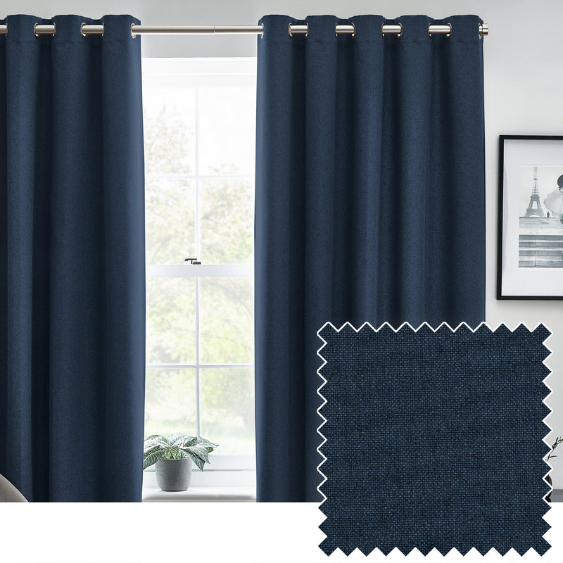 Plain Blue Curtains - Dawn Textured Blackout Eyelet Curtains Midnight furn.