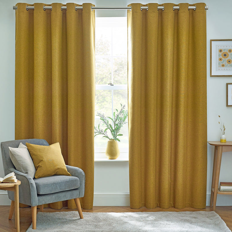 furn. Dawn 100% Blackout Thermal Eyelet Curtains in Mustard