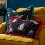 Animal Black Cushions - Darkling Beetles Embroidered Velvet Cushion Cover Crimson/Black Wylder