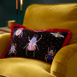 Animal Black Cushions - Darkling Beetles Embroidered Velvet Cushion Cover Crimson/Black Wylder