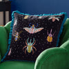 Animal Black Cushions - Darkling Beetles Embroidered Velvet Cushion Cover Teal/Black Wylder