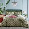 Geometric Green Bedding - Deco Palm Printed Ruffle Duvet Cover Set Moss furn.